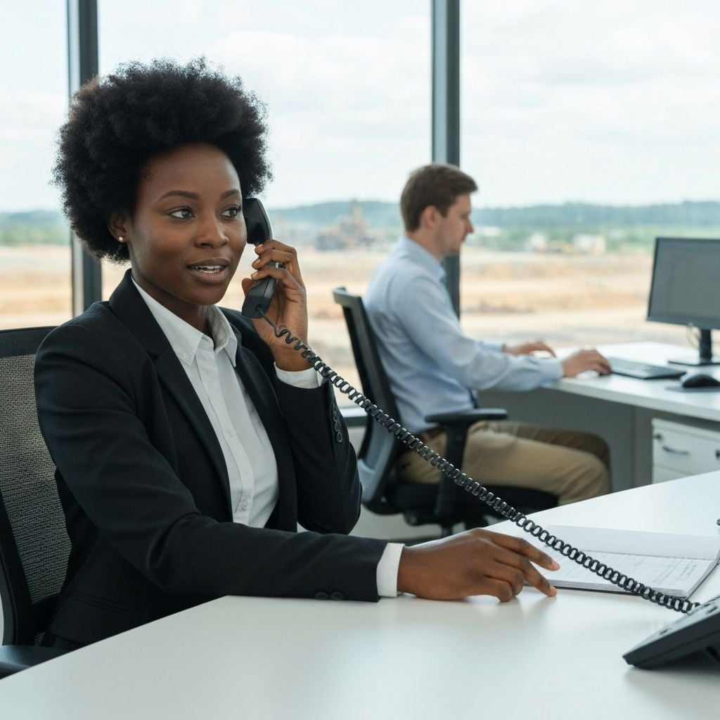 Mining operations manager at professional office desk