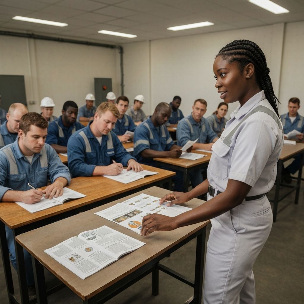 Mining safety instructor leading training session for diverse workers