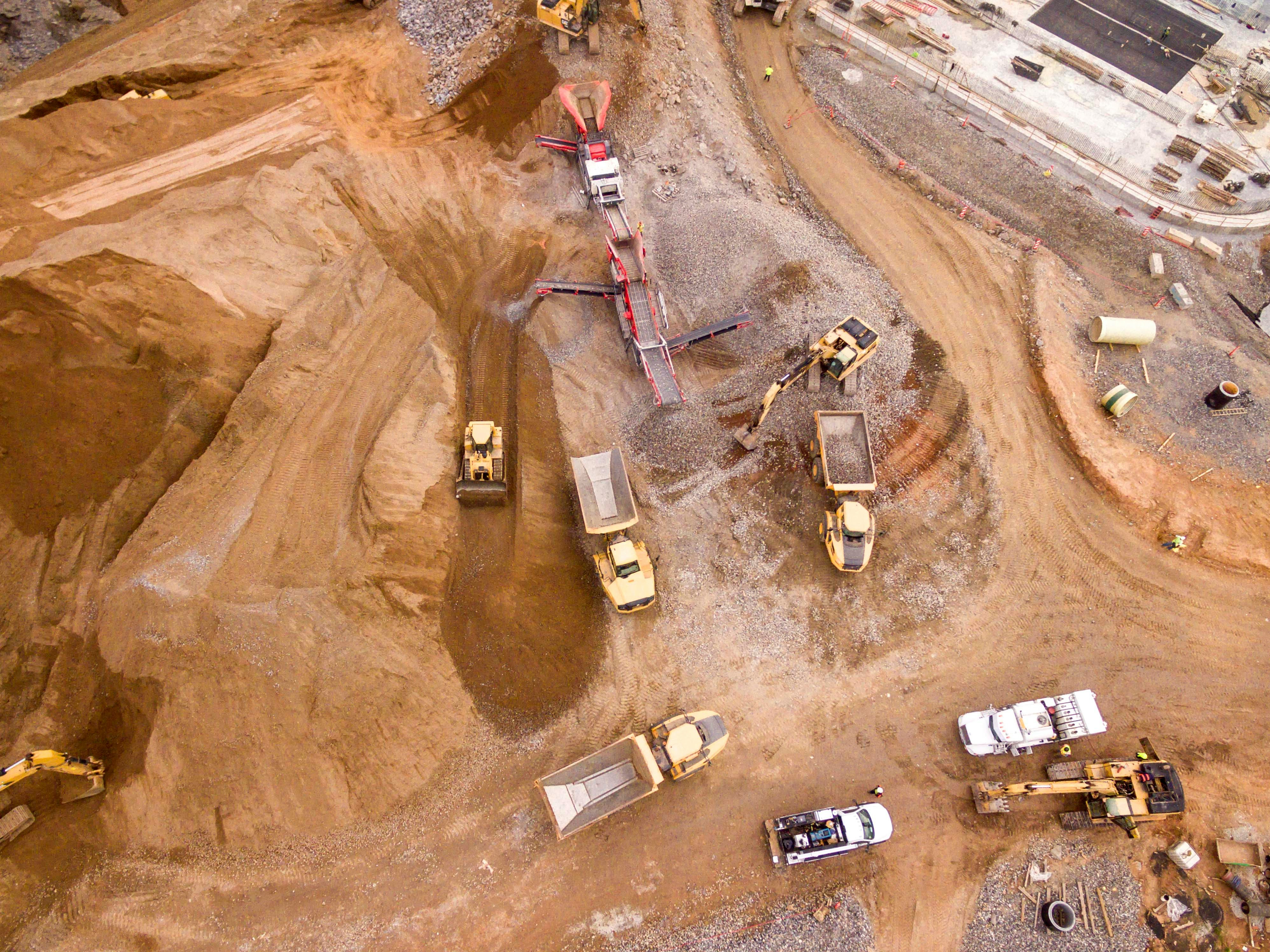 Active open-pit mining site aerial view